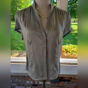 Alfani Silk Smokey Blue Grey short sleeve top Y2K 2000s gem